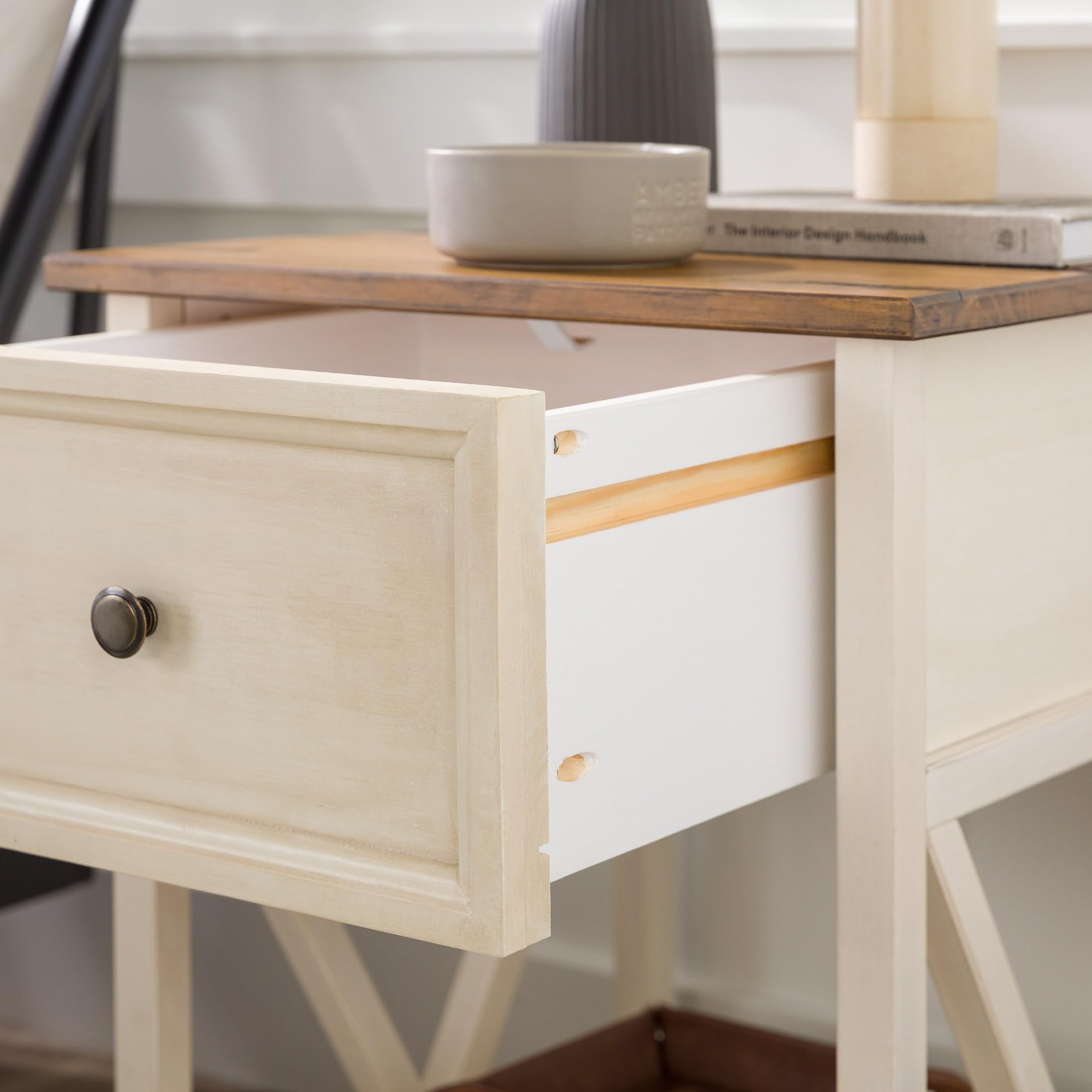 Walker Edison Natalee Modern Farmhouse 1 Drawer Wood Square Side Table ...
