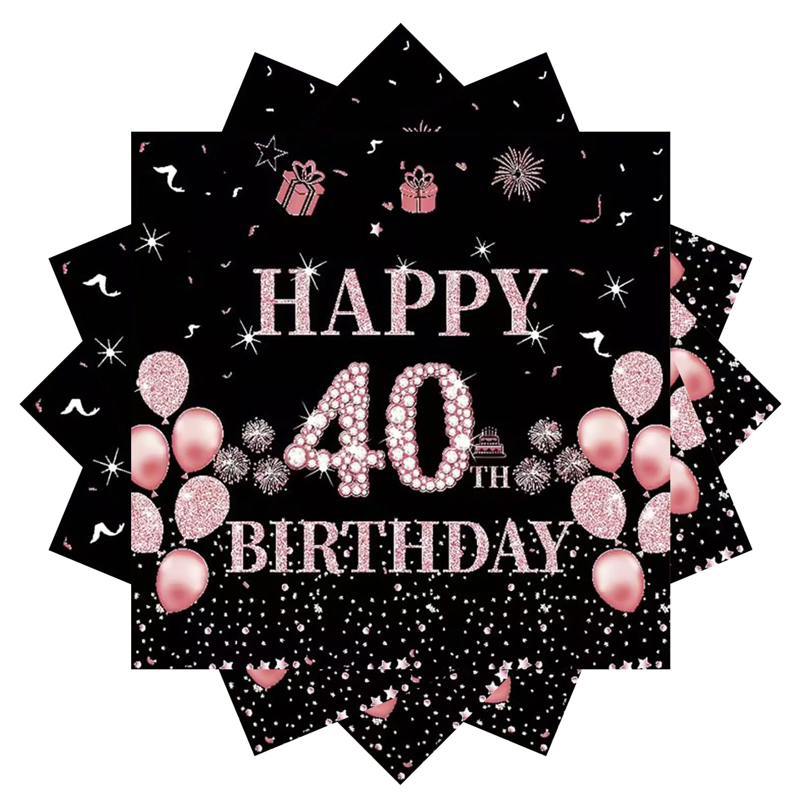 60 tovaglioli per compleanno, 33 x 33 cm, colore nero, oro, Happy Birthday Tovaglioli con coriandoli, tovaglioli di carta Napkins per feste di