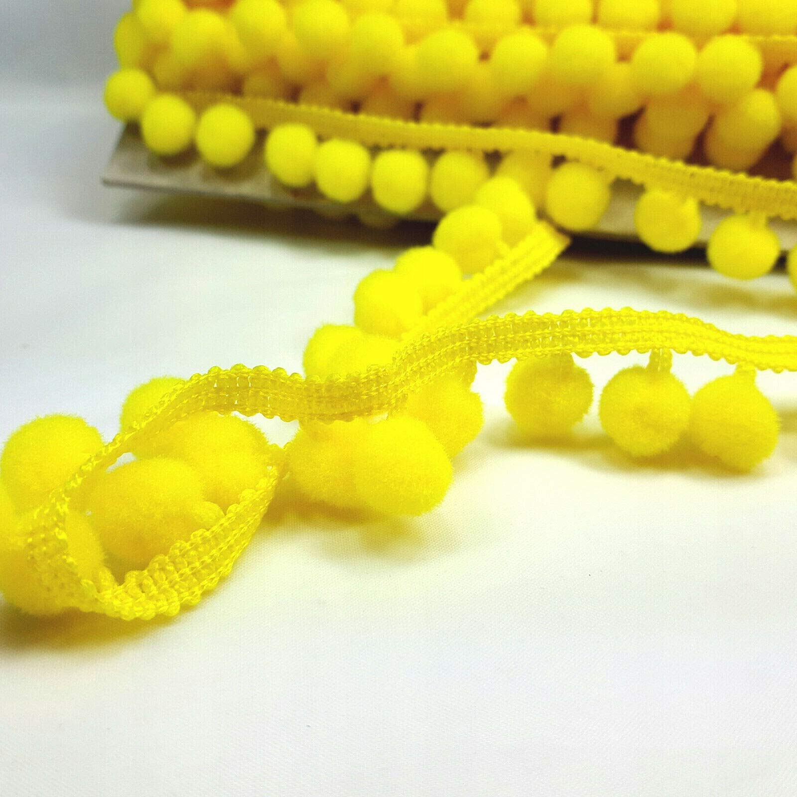 5 metres of POM POM Trim Quality Pompoms 10 mm Bobbles 18 mm Total Width Tape (Yellow)