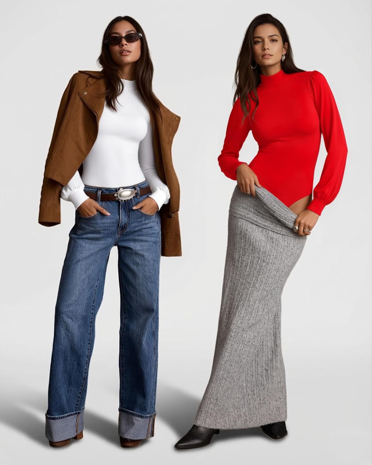 MANGOPOP Mock Neck Puff Sleeve Bodysuit Turtleneck Loose Lantern Long Sleeve Body Suit for Women for Going Out - Image 4