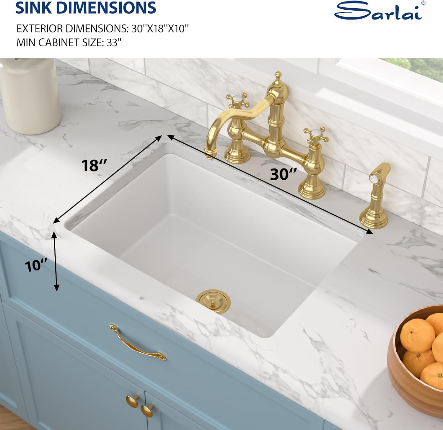 Sarlai 30 Inch White Undermount Kitchen Sink - Large Kitchen Sink Drop In 30"x18"x10" Dual Mount White Sinks Topmount Single Bowl Fireclay Basin with Custom Accessories