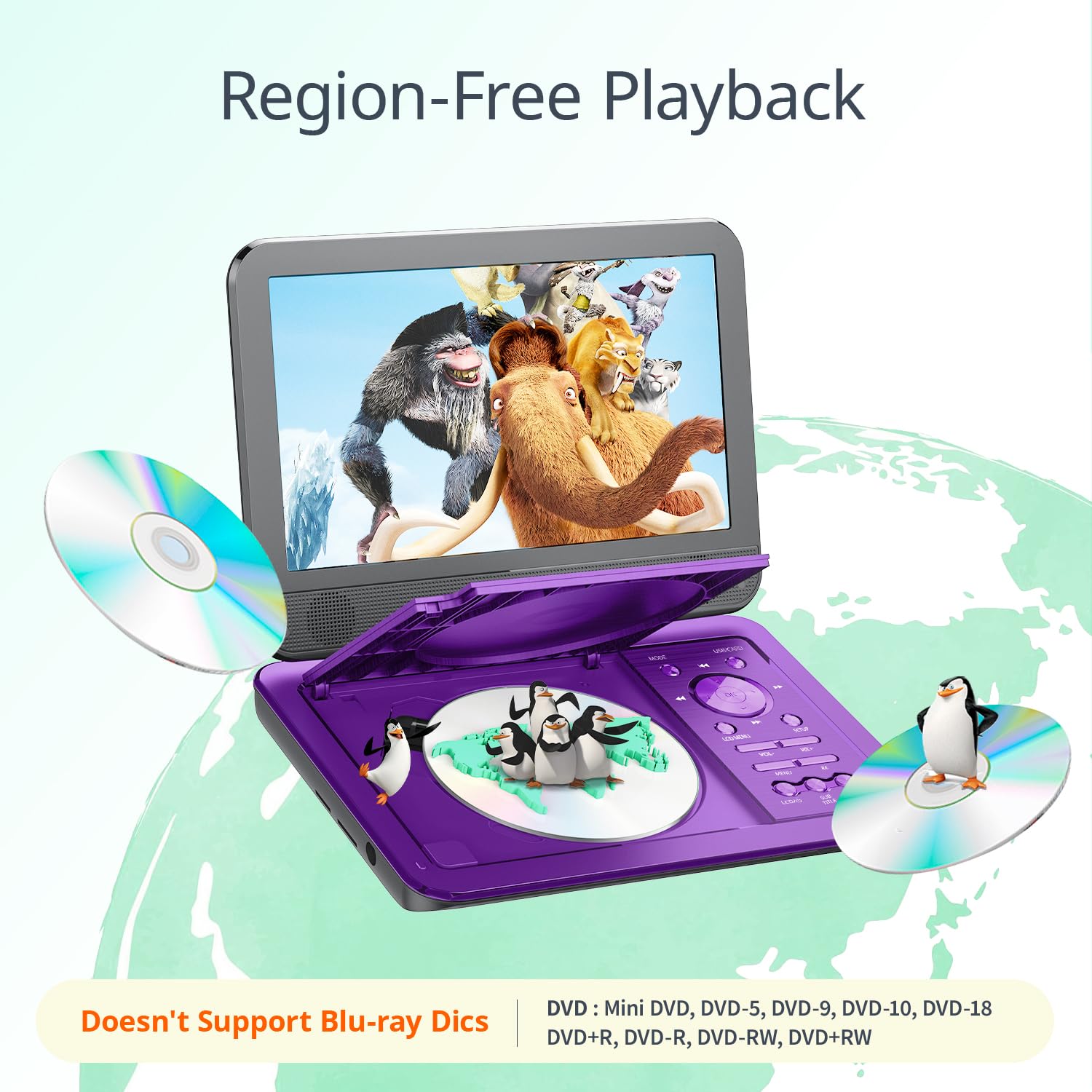 Przenośny samochodowy odtwarzacz DVD YOTON 12,5" z obrotowym ekranem HD 10,5", ładowarką samochodową, funkcją odtwarzania z pamięci, obsługą 4-6 godzin odtwarzania (Blu-Ray nie jest obsługiwany)