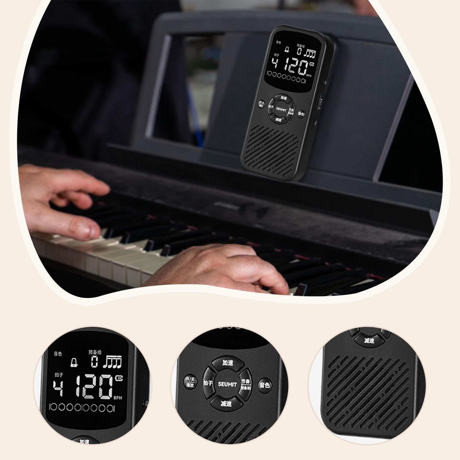 Metrónomo Electrónico para Piano Digital, Volumen Ajustable, Múltiples Efectos de Sonido, Pantalla, Portátil, Adecuado para Músicos Profesionales, Negro