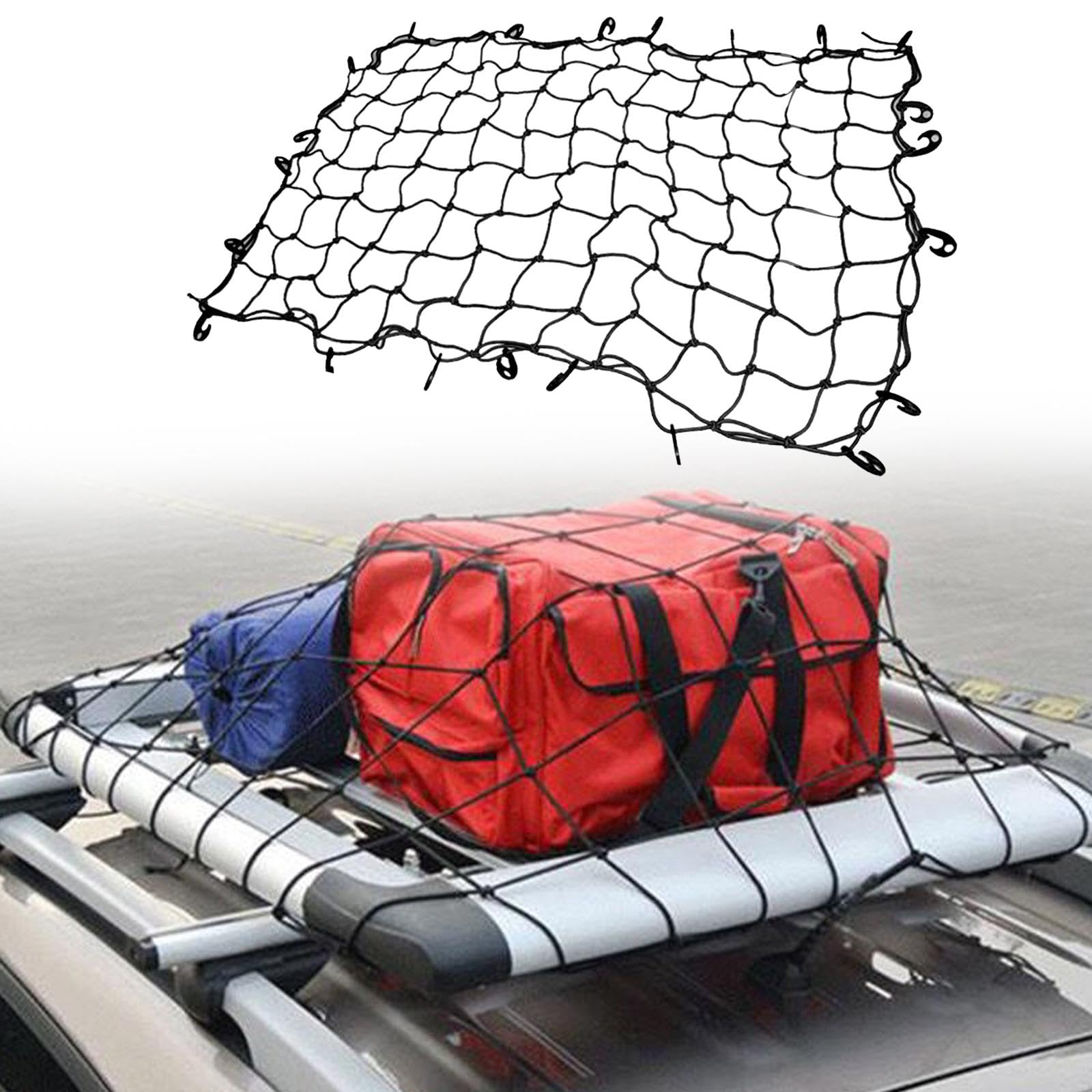 Rete Portaoggetti Auto Organizzatore Bagagli Rete Elastica con Griglia Quadrata Cavo Gomma Installazione Rapida Adatta a Viaggio SUV Veicoli