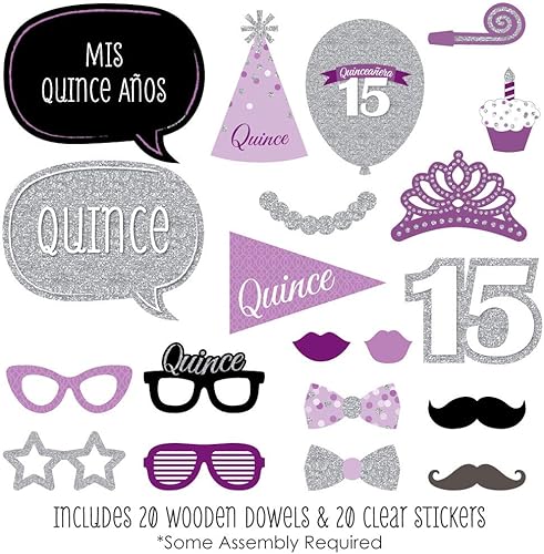 Miniatura 2 de Quinceañera Purple - Sweet 15 - Kit de accesorios para cabina de fotos para fiesta de cumpleaños - 20 unidades