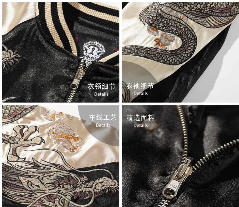 Men Zippers High Street Sukajan Jacket Pilot Varsity Award Dragon Embroidery Coats4