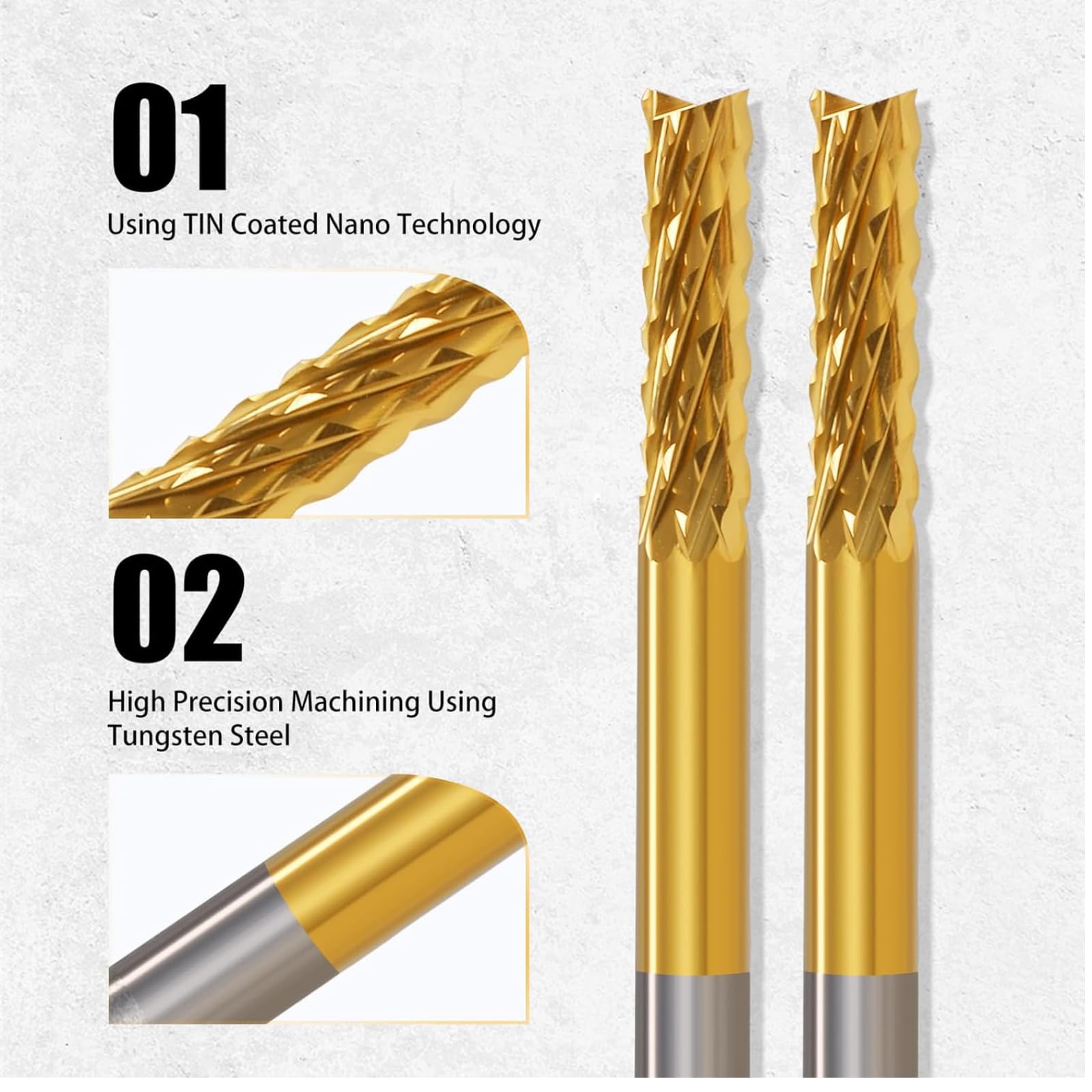 Lot de 10 embouts de fraisage - Embouts de gravure - 1,0 à 3,0 mm - Moulin à extrémité revêtue de tungstène - Ciment en carbure de tungstène - Outils pour machine PCB