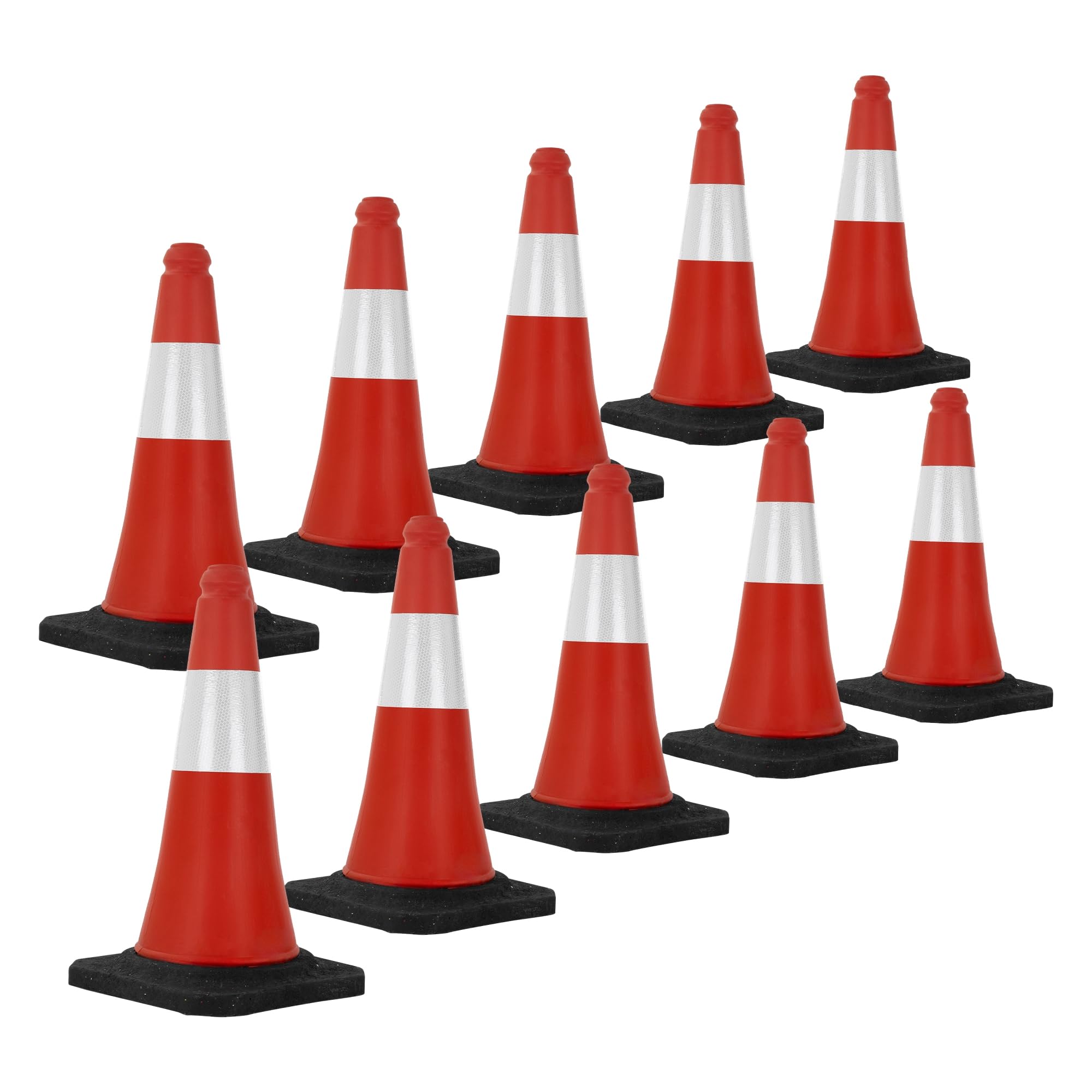 ECD Germany 10x Cône Signalisation Pylône, 51 cm, PVC, Rouge/Blanc, Triangle de Circulation, Base Lourde, Marqueur Attention Sécurité, Portable, avec 2 Bandes Réfléchissantes, Avertissement de Parking