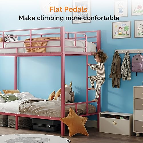 Miniatura 7 de VINGLI Litera individual sobre individual con barandilla extra alta de 15 pulgadas, litera de 2 pisos con escaleras y peldaños planos, listones de