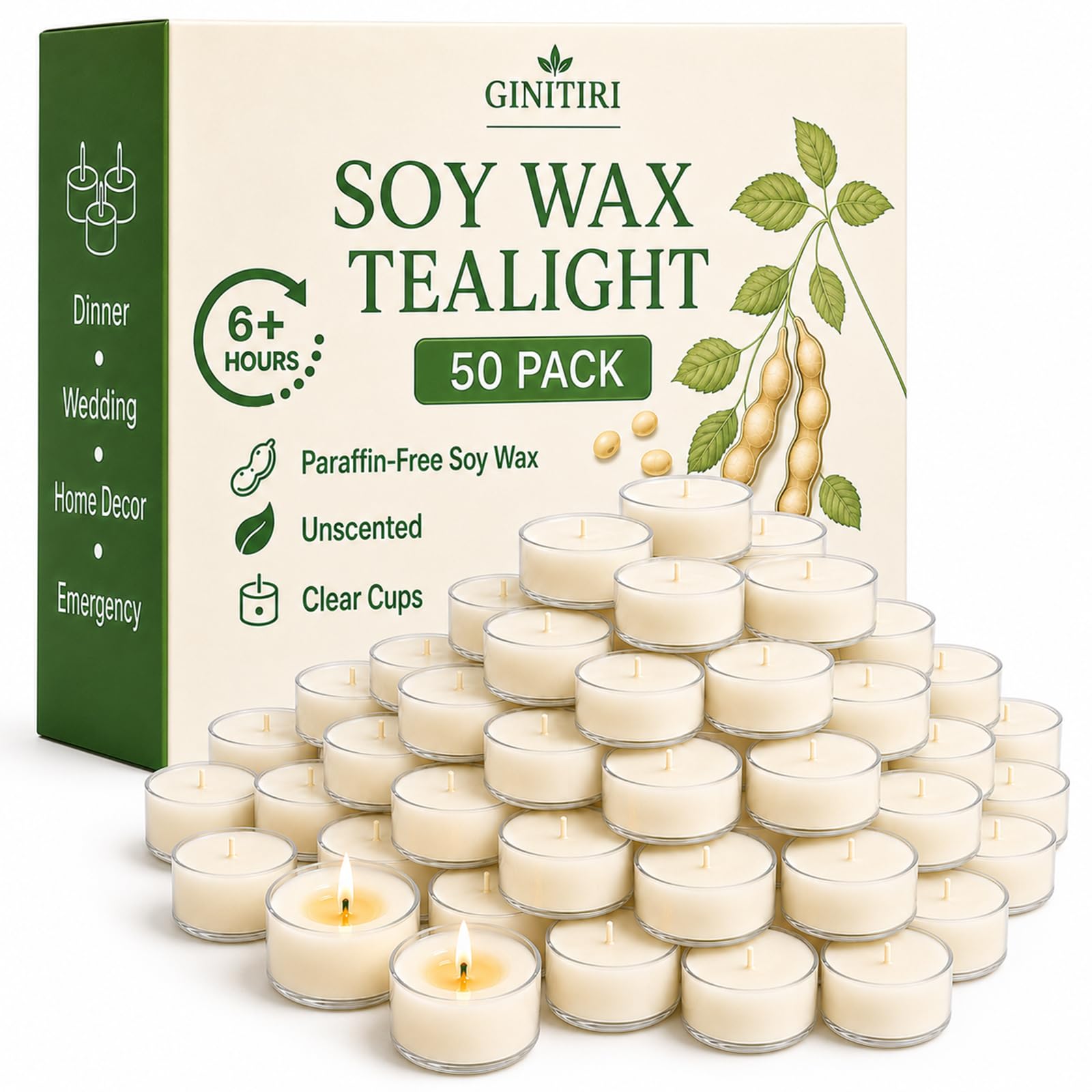 ginitiri Soy Tealight Candles 50 Pack