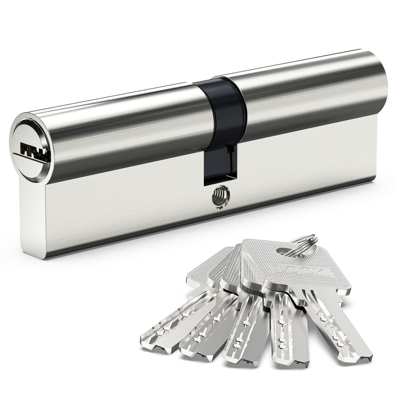 Euro Cylinder Lock 50/50, 100mm Euro Door Barrel Lock with 5 Keys, Solid Brass Core, High Security for UPVC, Wooden, Composite Doors Replacement Profile, 2 Fixing Screws & Premium Tin Storage Box