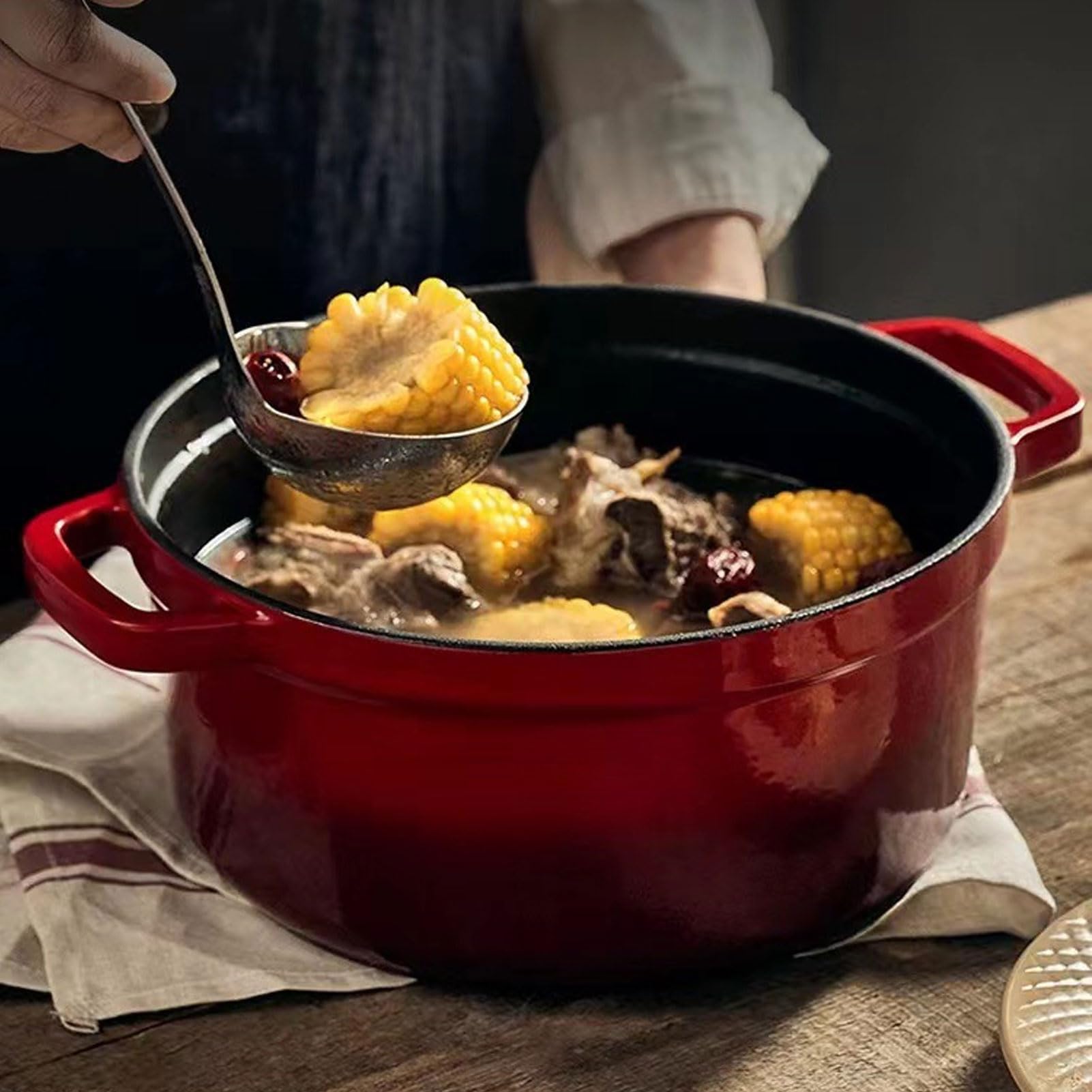 Piekarnik Holenderski 7 L, Piekarniki Holenderskie Garnek z pokrywką Podwójny Uchwyt z Podwójnymi Uszami do Pieczenia Chleba Gulasz Pieczona Płyta Indukcyjna Piekarnik Holenderski 7 L,