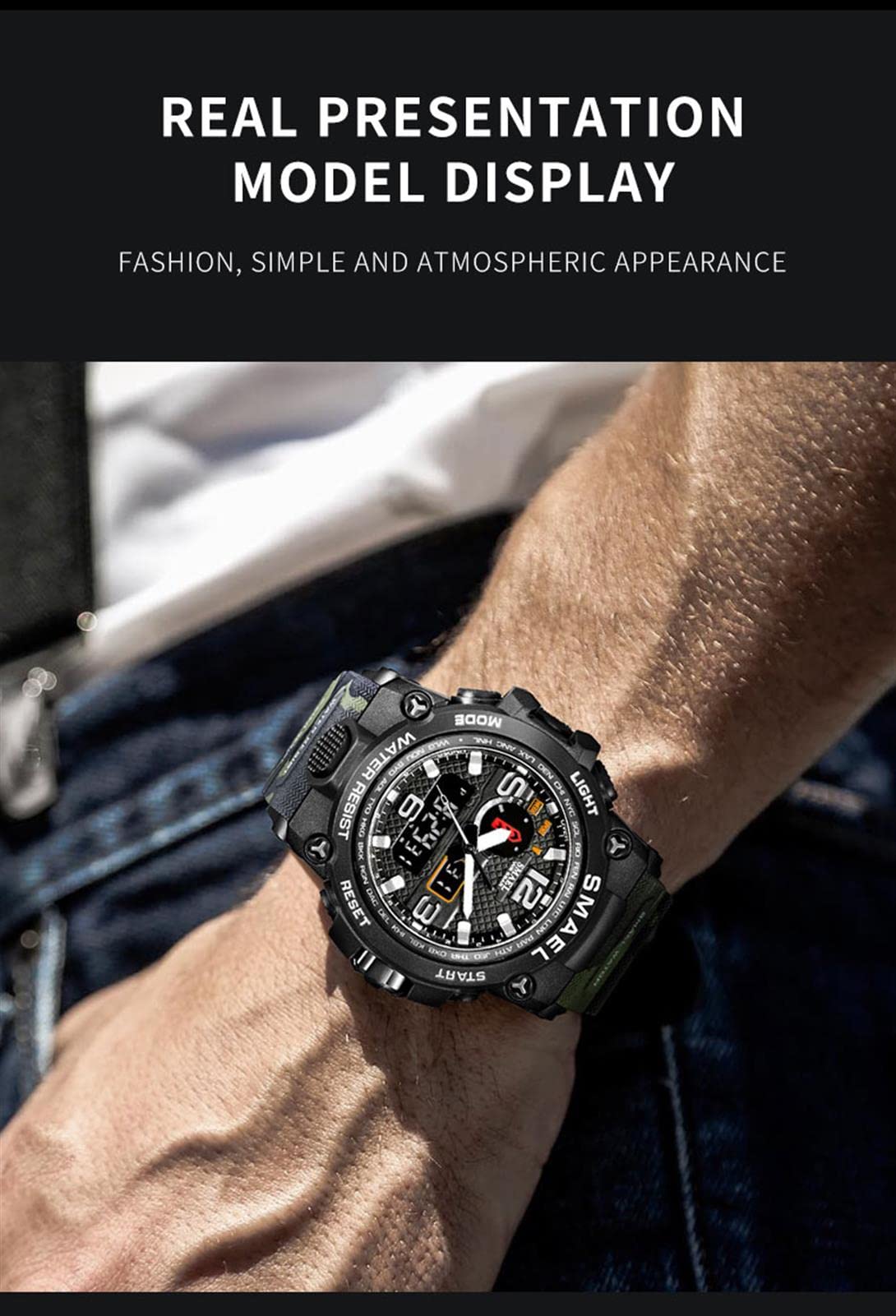 Montre De Sport pour Homme, Montre Militaire Étanche À 50 M, Montre À Double Affichage LED avec Chronomètre, Alarme, Calendrier, Montre Multifonction 12/24 Heures