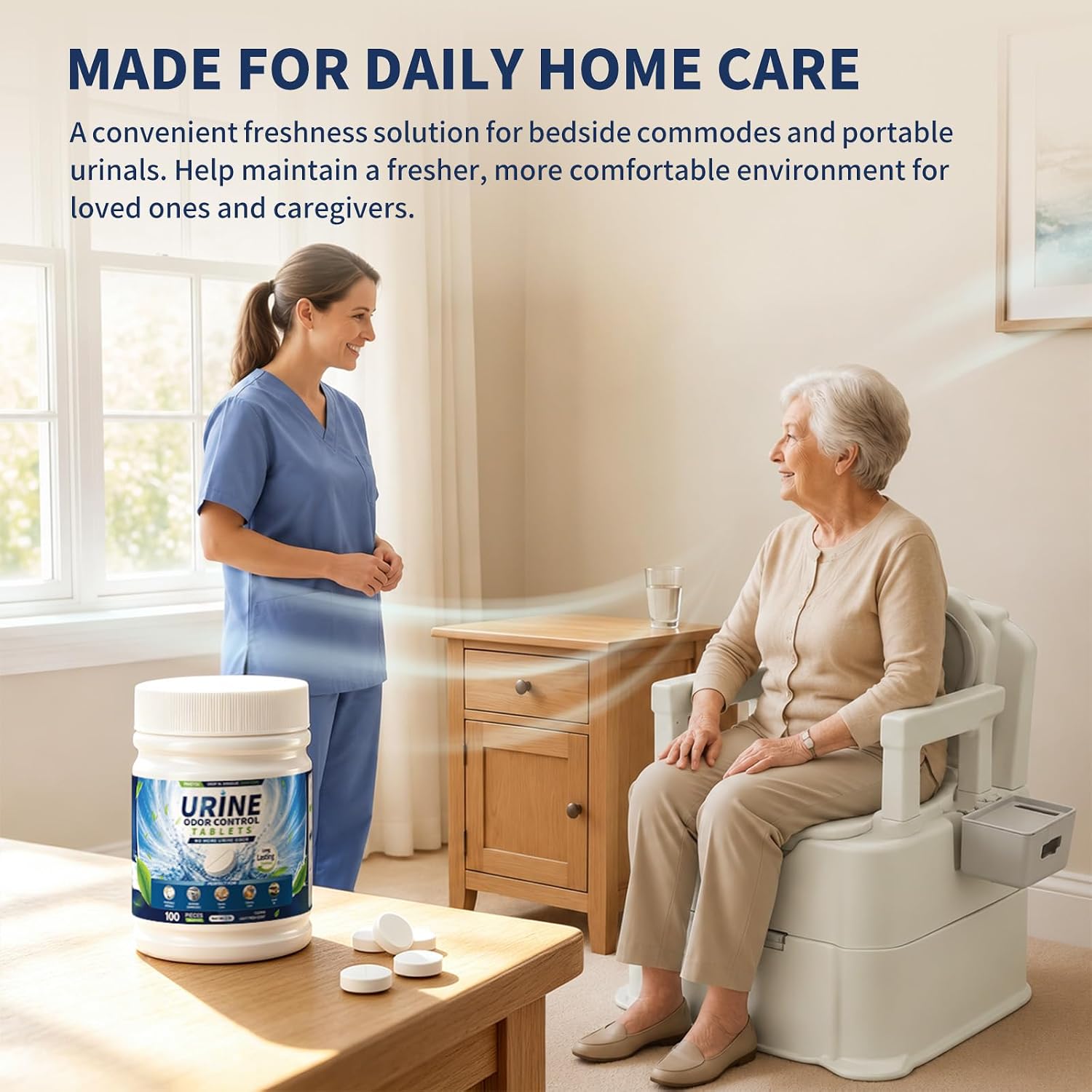 Urine Odor Eliminator Tablets, Slow-Release Urinal Deodorizer for Bedside Commodes & Portable Toilets, Urine Odor Remover for Elderly Care, Camping, RV & Travel