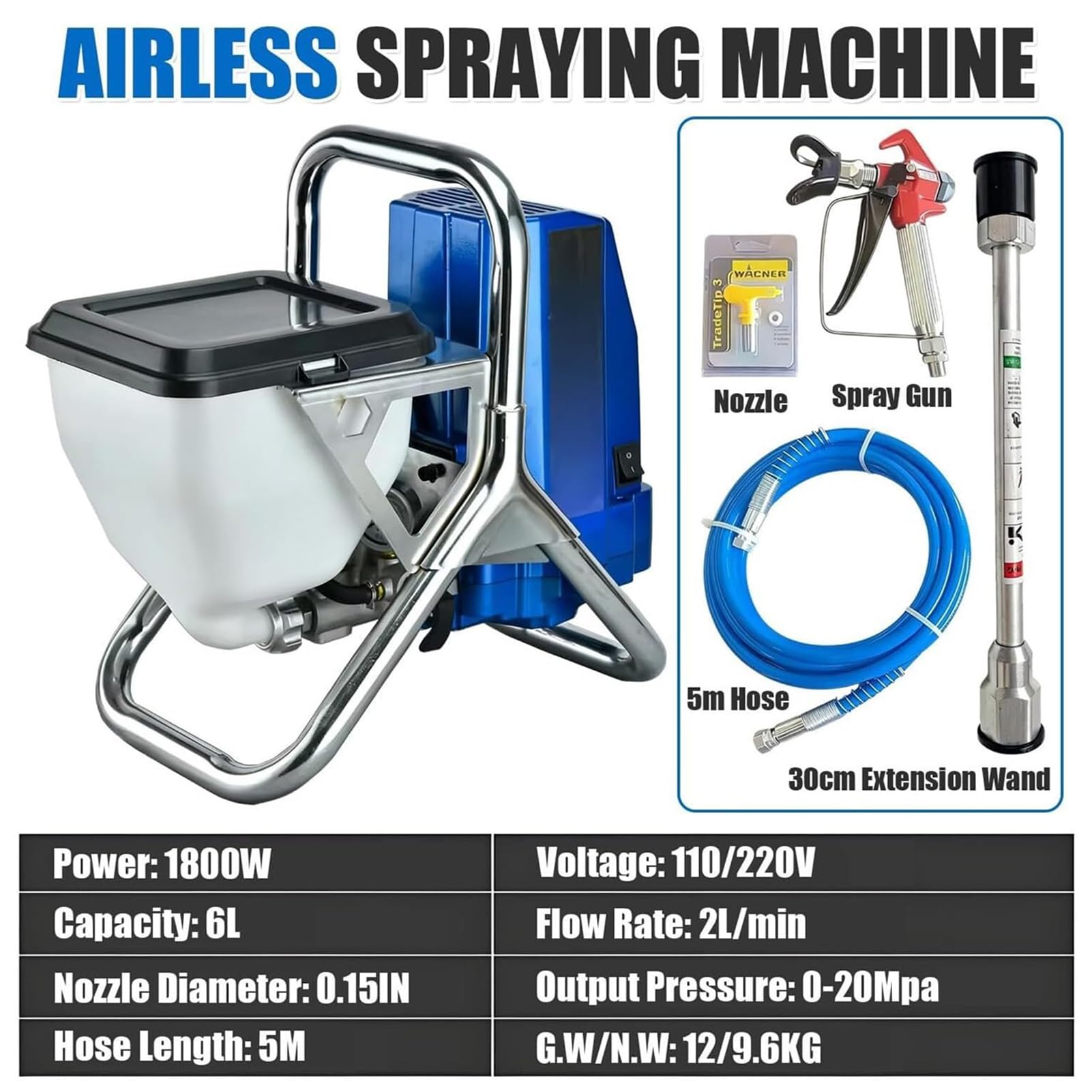 Pulverizador de pintura sin aire, pulverizador eléctrico de alta presión para interiores y exteriores del hogar, tasa de flujo de 0.52 GPM con manguera de 16.4 pies, ajustable para paredes y vallas de