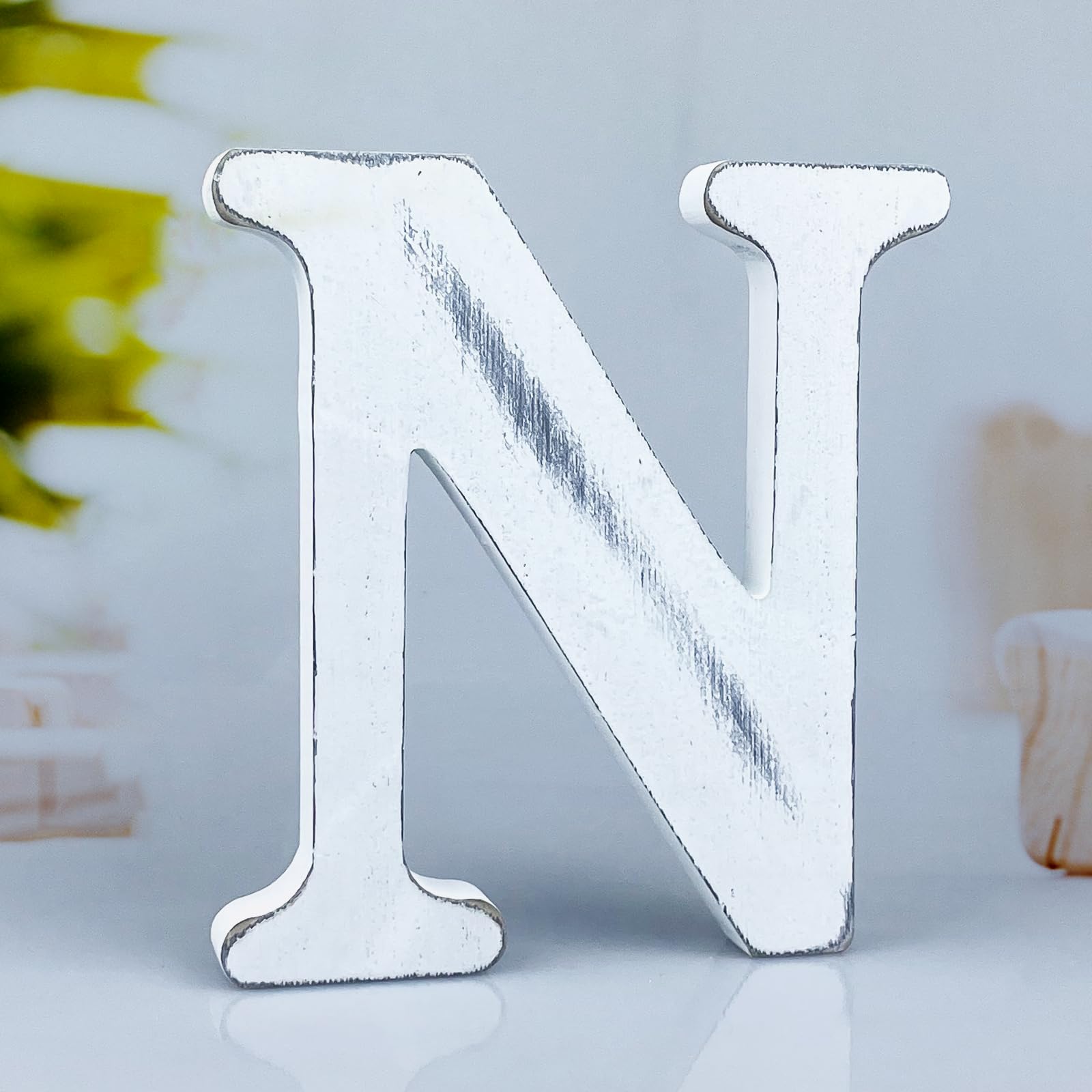 Rustykalne białe drewniane litery do dekoracji ścian, 15 cm, białe, stojące litery w stylu retro, białe, do dekoracji ścian, dekoracja DIY, projekty na imprezę domową (N)