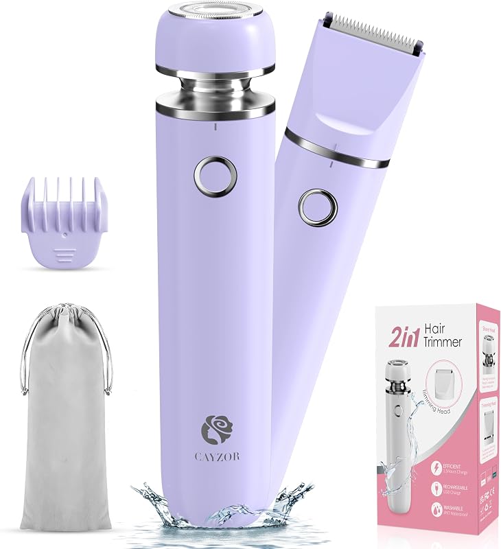Aparador e barbeador elétrico Cayzor para virilha, kit 2 em 1, uso seco e molhado, sem fio, roxo