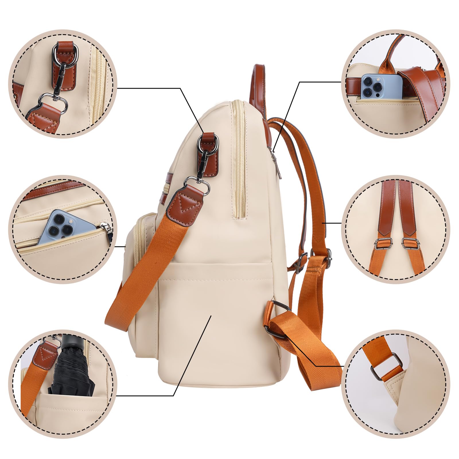 Bolso Mochila de Mujer Cuero Sintético Bolsa de viaje Bolso de Hombro Bolso Escolar de Cremalleras con Bolsillos Laterales con Borlas Viajes
