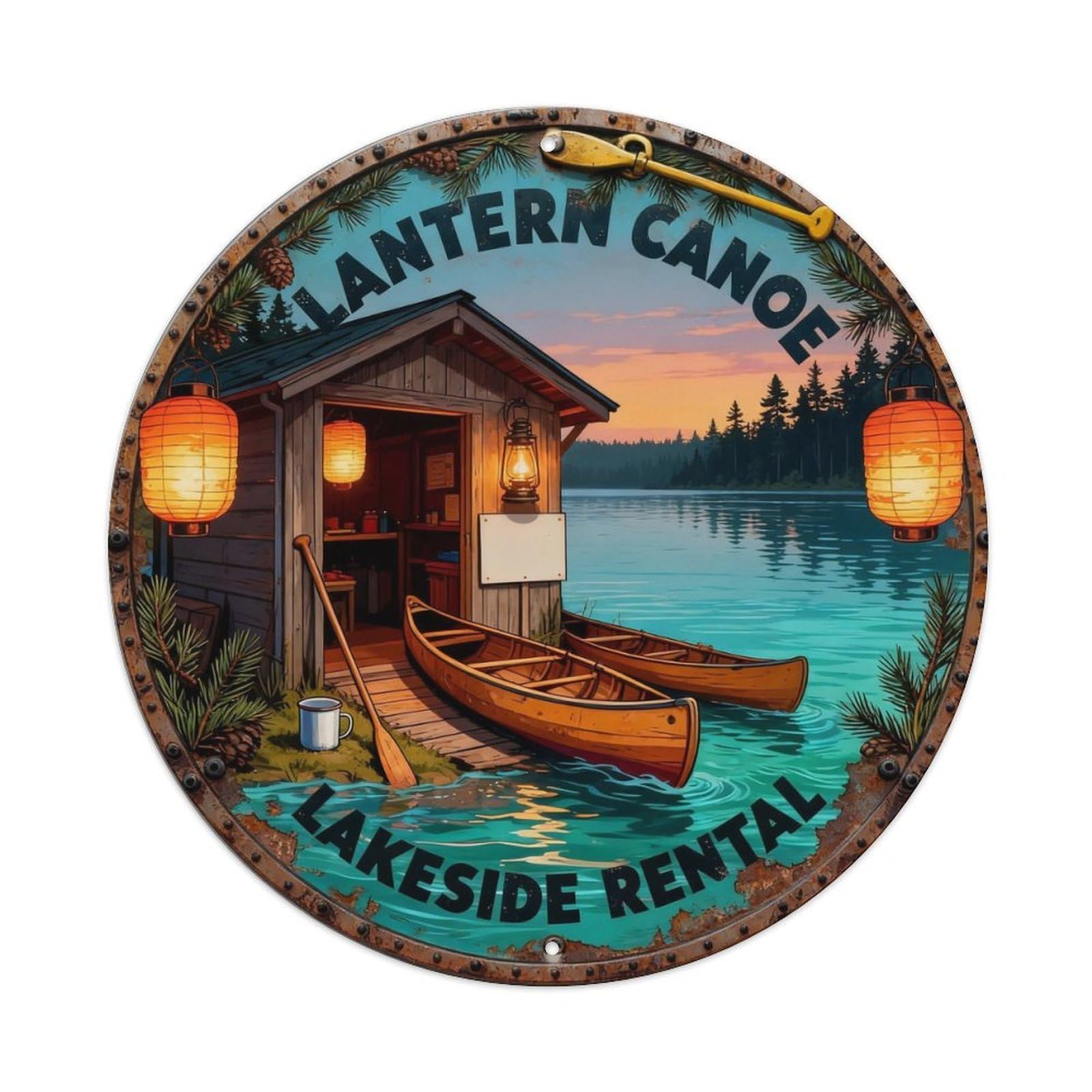 Lantern Canoe Sign Metal Tin Sign Plaque