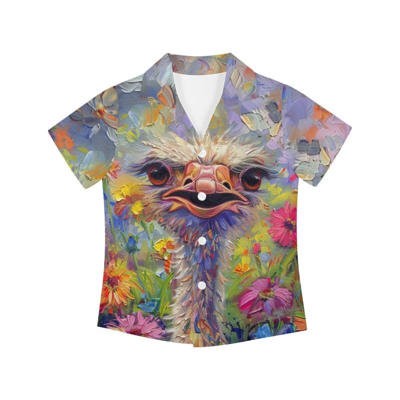 PinUp Angel Funky Casual Hawaiian Shirt Kids Boys Girls Art Oil Painting Animal Pattern Short Sleeve Unisex Beach Shirt