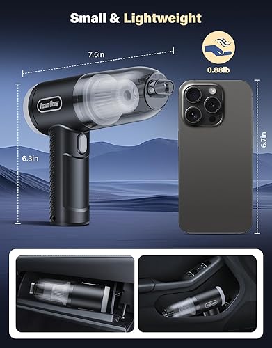 Miniatura 7 de Aspiradora portátil inalámbrica para automóvil, 20000 Pa, mini aspiradora de mano de alta potencia con el mejor motor de succión sin escobillas, 4
