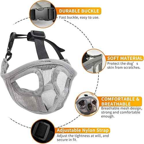 Miniatura 3 de Bozal corto para perro  Bozal ajustable de malla transpirable para entrenamiento de ladridos, mordeduras y masticación (gris (no la lengua), XS)
