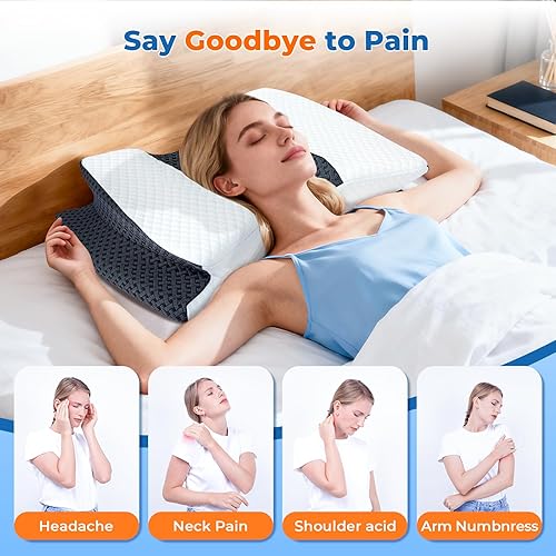 Miniatura 3 de SAHEYER Almohada cervical de espuma viscoelástica, para dormir cómodamente boca arriba, ergonómica y antiarrugas para entrenamiento de sueño para