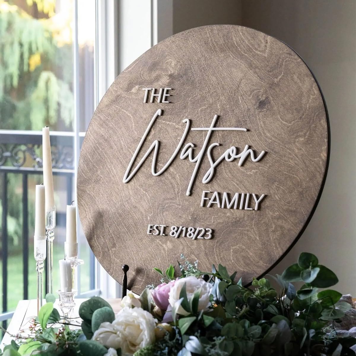 Custom Wedding Guestbook Alternative Board,Personalized Last Name Guest Book,Round 3D Wooden Sign,Rustic Wedding Decor(60cm ")