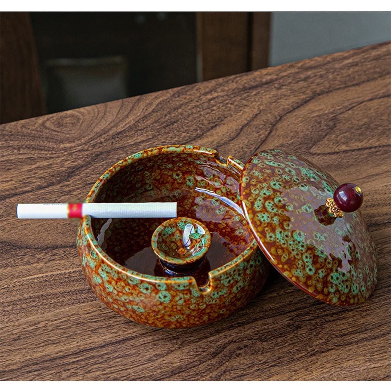 Ceramiczna popielniczka. Popielniczka ceramiczna wiatroszczelna popielniczka z pokrywkami, dekoracja blatu popielniczka do biura domowego, ładny prezent dla mężczyzn i kobiet(Yellow)