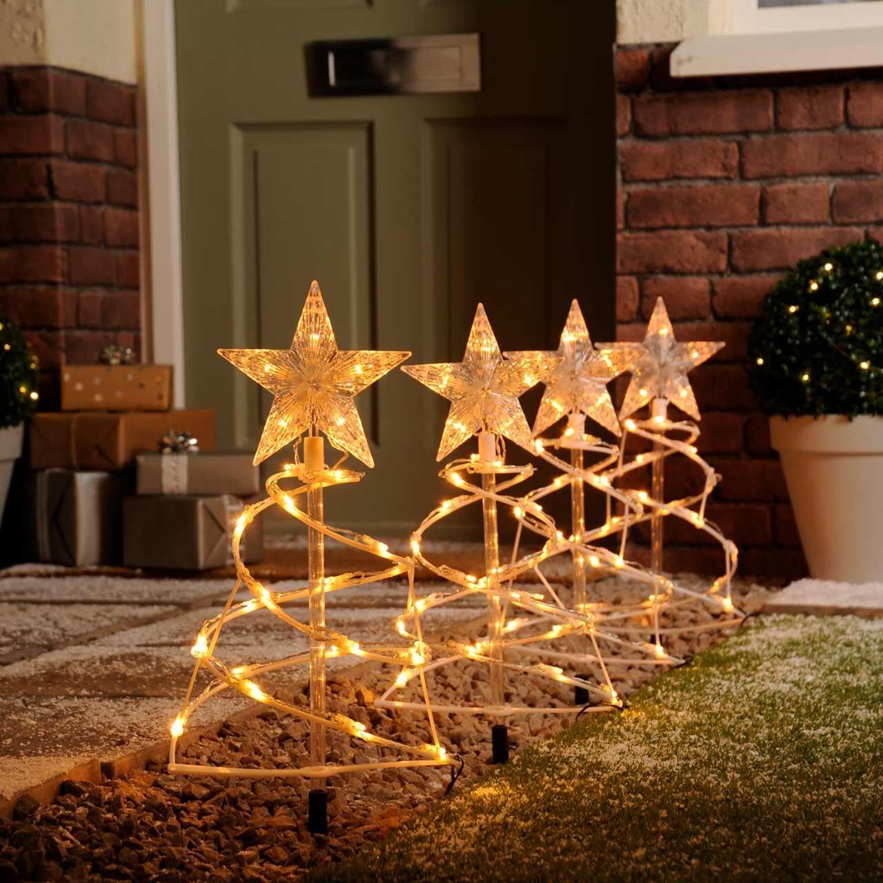 Festive Productions White Festive Set Of 4 Spiral Pathfinder Trees Warm