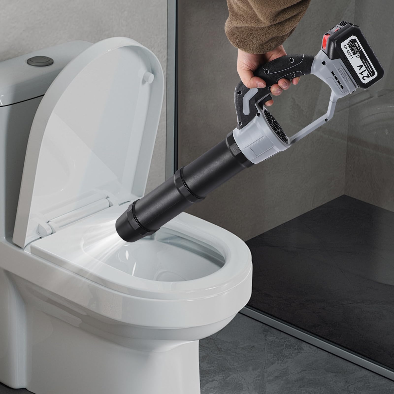 Soffiatore a batteria da 21 V con motore a spazzole, spina UE, velocità del vento 50 m/s, soffiatore in plastica in nero e grigio, assemblabile, per foglie, polvere, acqua e neve sottile, ideale per