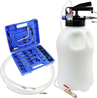 JoyFans 10L Pneumatic Transmission Fluid Pump Extractor and Dispenser, Gearbox Oil Transfer System Refill Fill Evacuator Tool Kit with 15PCS ATF Adapters for Most Garage Shop Vehicles