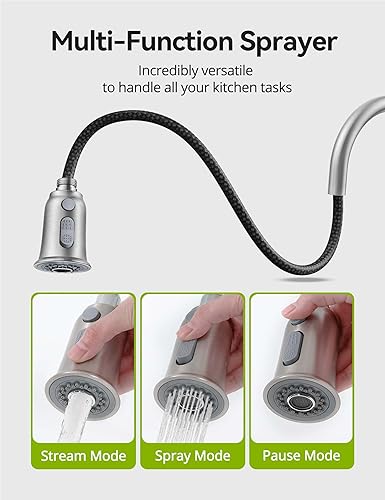 Miniatura 6 de REXMEO - Grifo de cocina grifo de fregadero de cocina de alta calidad con instalación de 9 minutos con rociador desplegable para fregadero de cocina