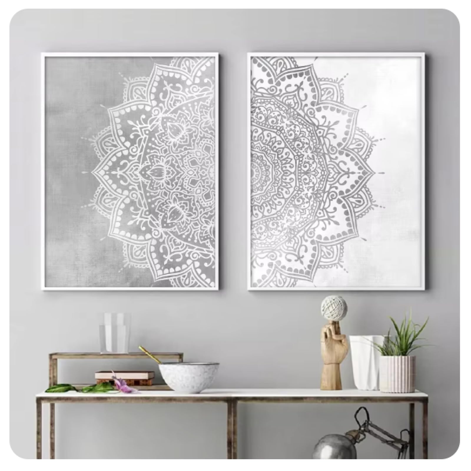 Bohemian Simple Wall Art Mandala Pattern HD Canvas Painting Poster Print Beige Home Bedroom Living Room Decor- 50x70cmx2 No Frame