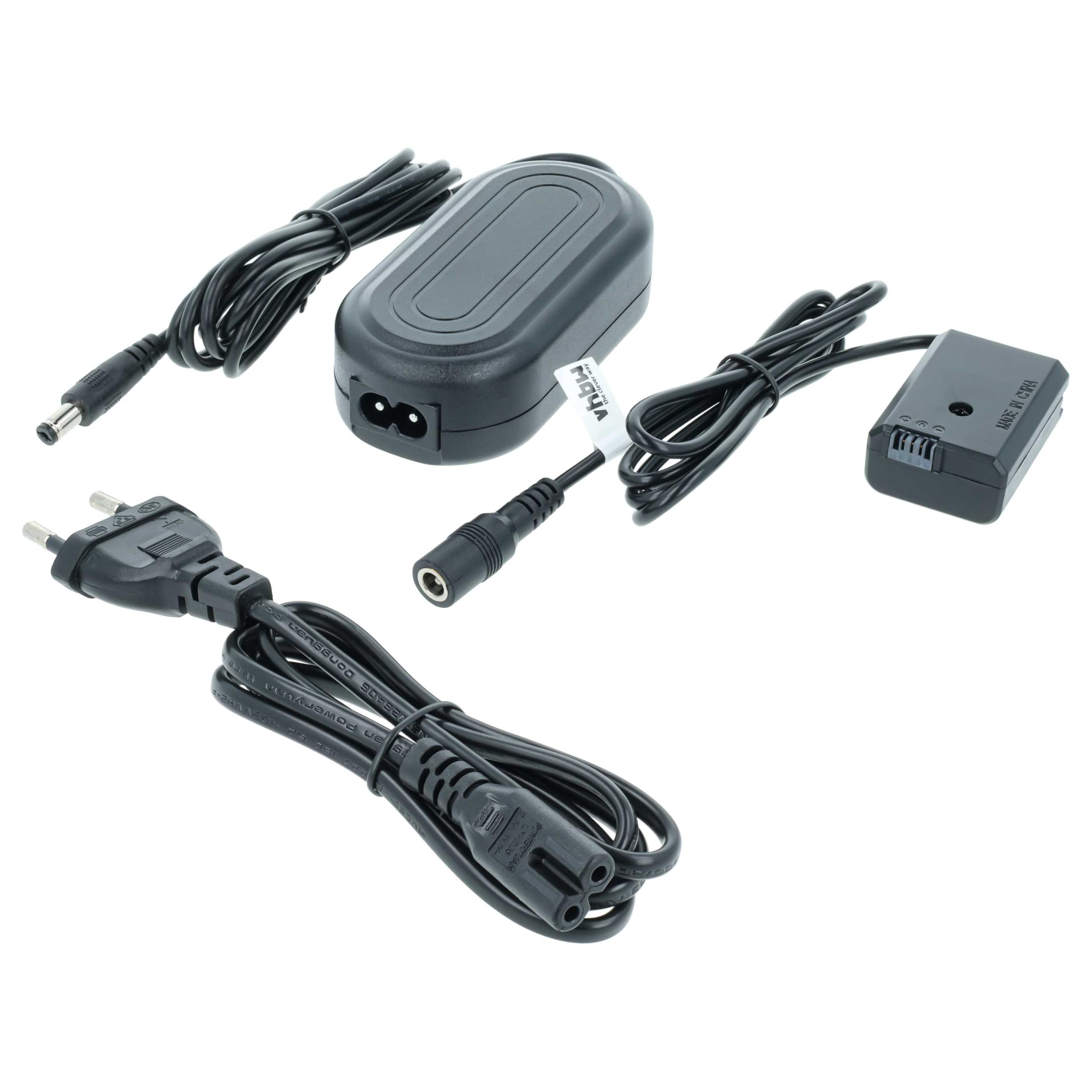 vhbw alimentatore, cavo di alimentazione compatibile con Sony Alpha 6100, 6300, 6400, 6500 fotocamera, SLR - 2 m + accoppiatore DC
