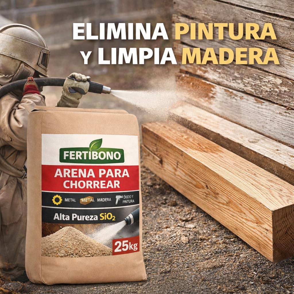 Arena para Chorrear Fertibono 25kg Fertibono – Elimina óxido y pintura, granulometría ideal, alta pureza SiO2, sin humedad