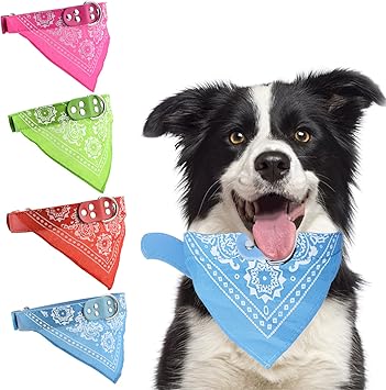 Amazon Hacraho 犬の首輪バンダナ 4個 トライアングルドッグスカーフカラー 中型大型犬用の調節可能なストラップ付き犬用バンダナカラー レッド グリーン 赤いバラ 空色 L Hacraho ベーシック首輪 通販