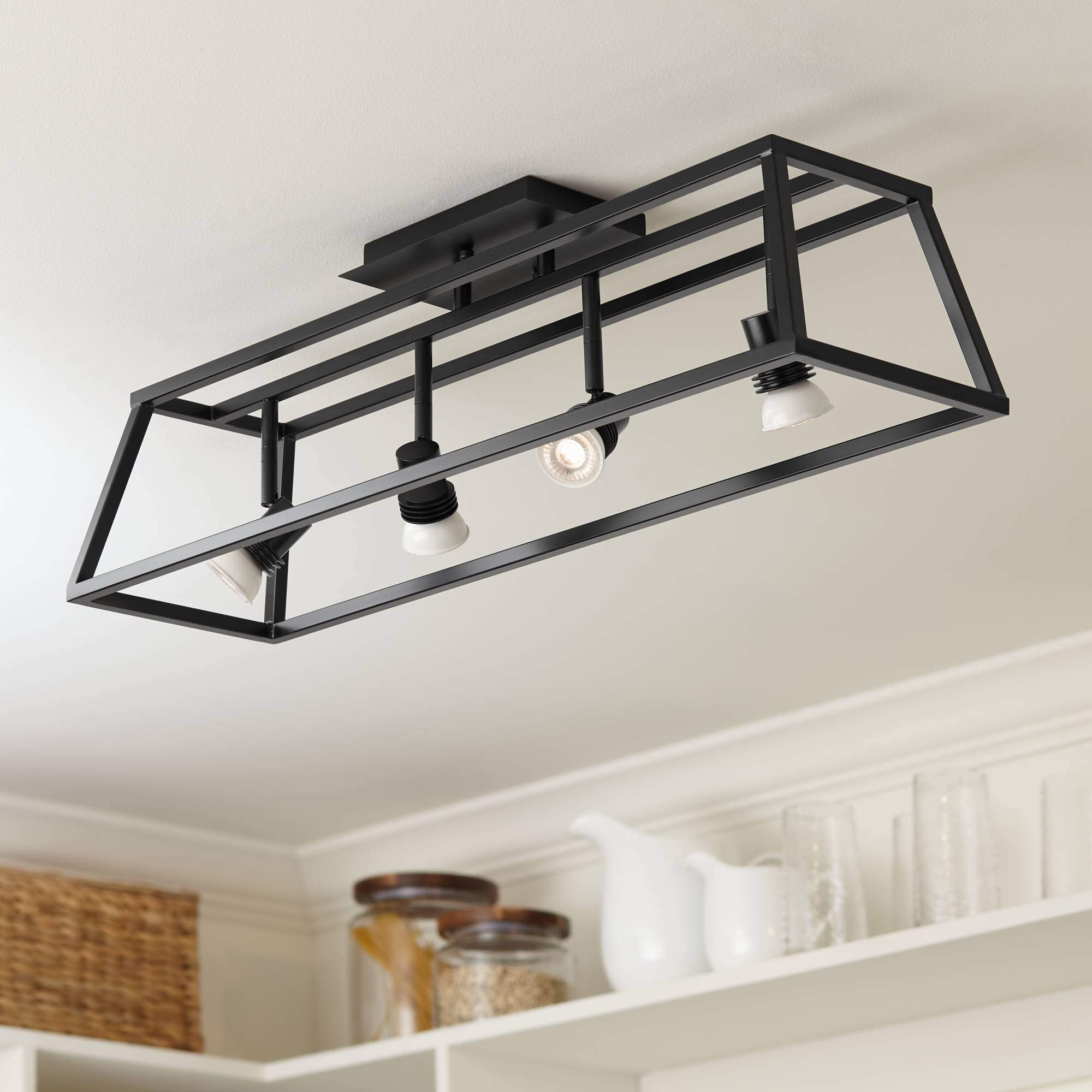 Pro Track Carmel 4-Head LED Ceiling Track Light Fixture Kit Spot-Light GU10 Adjustable Flat Black Modern Transitional Cage Kitchen Bathroom Living Room Dining Hallway Bedroom Decor House 30" Wide