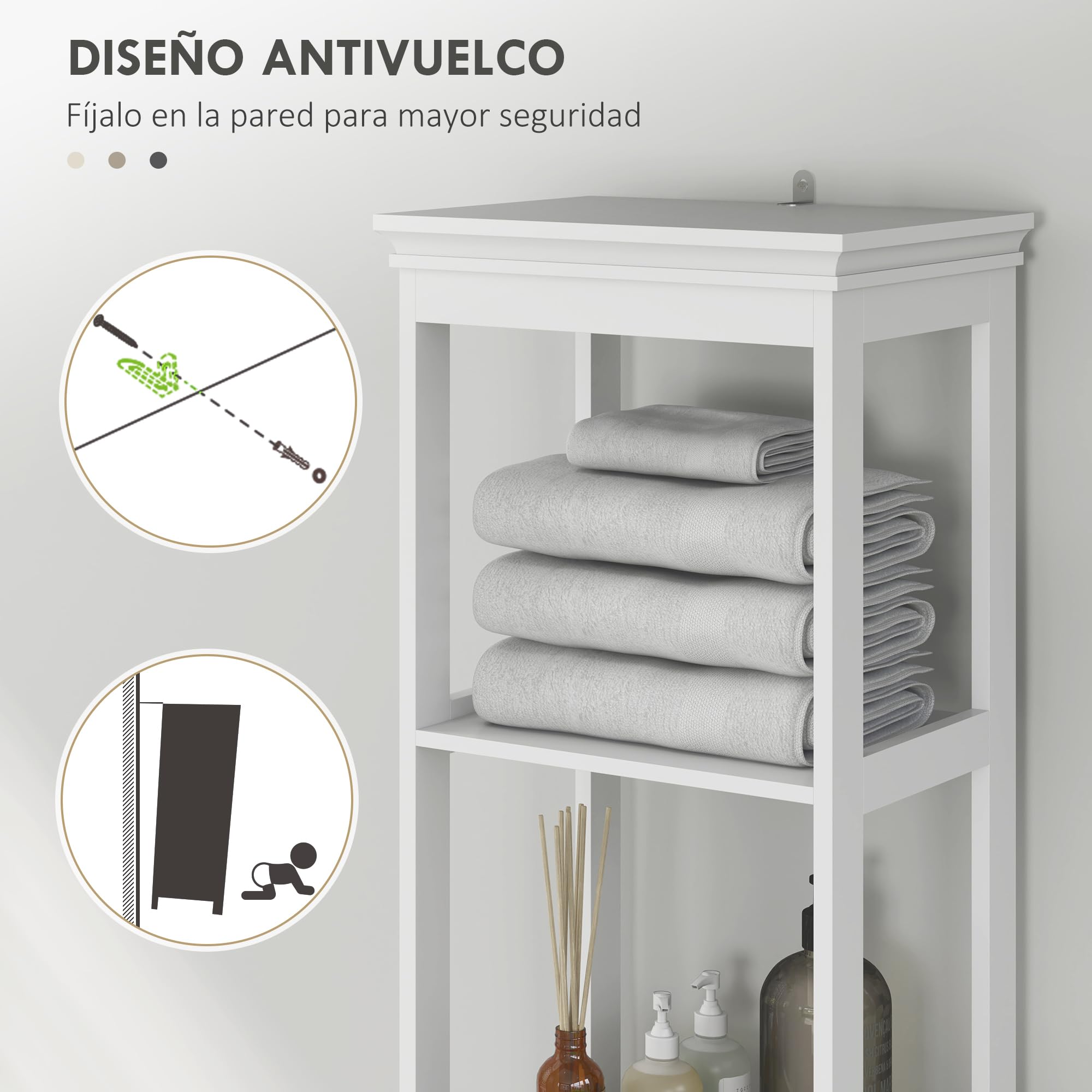 HOMCOM Columna de Baño Armario de Baño 40x30x165 cm con Cajón Puerta Estante Ajustable y 2 Compartimientos Estilo Moderno Blanco