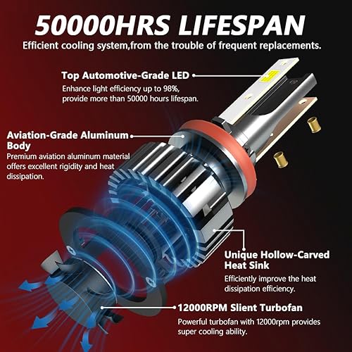 Miniatura 5 de Compatible con Nissan Altima 2007-2018 Bombillas LED para Faros, Kit de Bombillas Combo H11 H9 de Haz Alto y Bajo, 20000LM 6000K Blanco Frío 4PCS