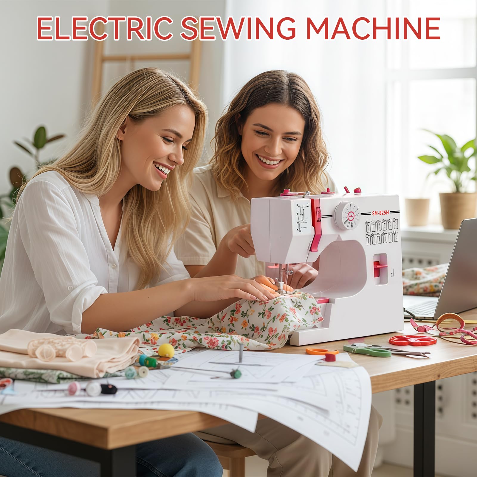 Nähmaschine für Kinder und Anfänger, 12 Stichmuster Overlock Nähmaschine, Portable Mini Sewing Machine mit Nähzubehör-Set, Elektrische Haushalts Nähmaschinen Klein für DIY, Kleidung Rot