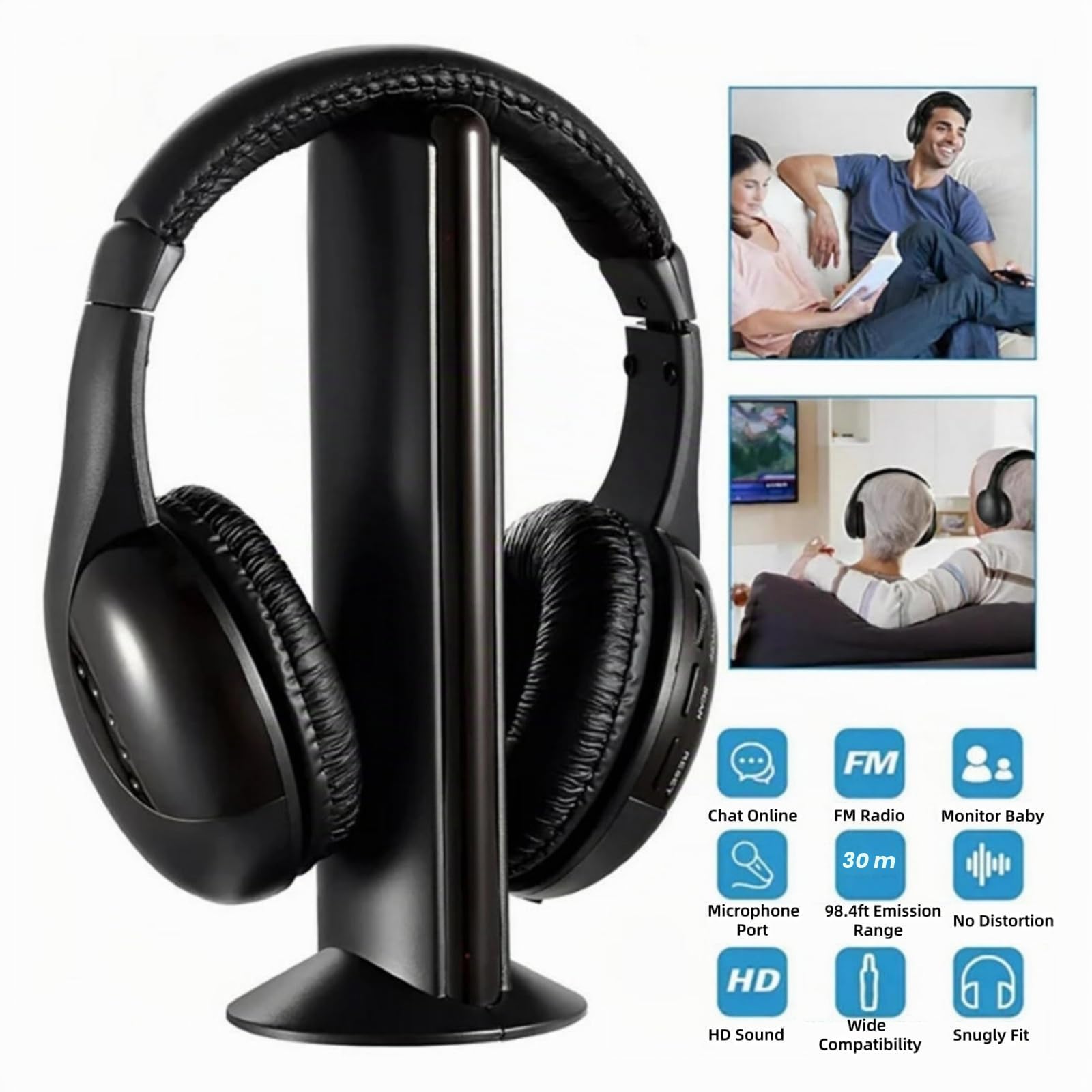 Auriculares Inalámbricos para TV con Radio FM, Monitor, Auriculares InaláMbricos con Decodificador Digital, sobre La Oreja, Compatibles con PC TVs