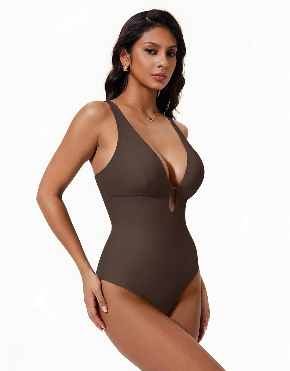 SUUKSESS Women One Piece Tummy Control Swimsuit Deep V Neck Cutout Bathing Suit - Image 2