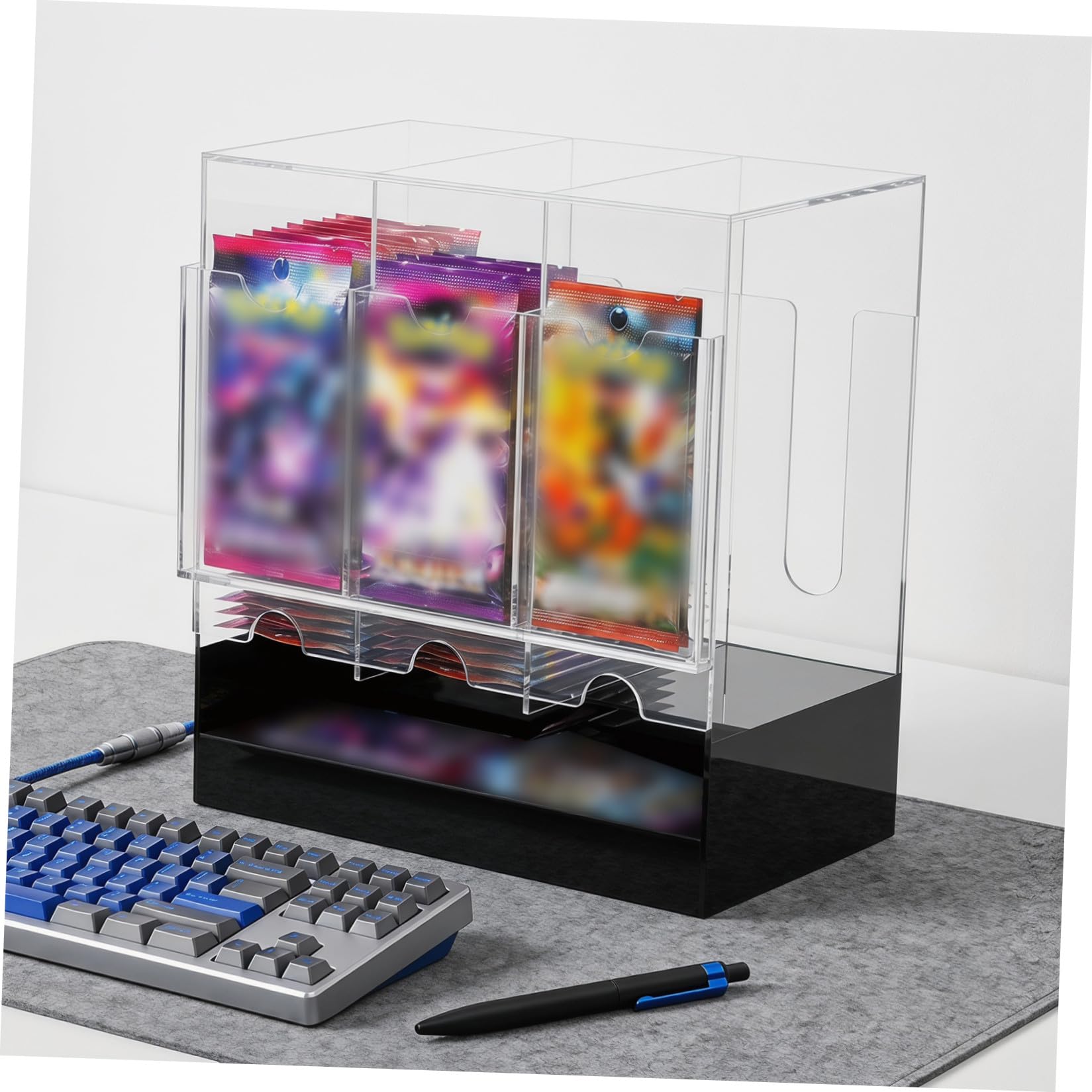TOYANDONA Booster Cards Display Box avec Base Noire Support Acrylique Transparent pour Packs par Compartiment Organisateur de Cartes de Jeu et Collection pour Boutiques de Jeux et Sports