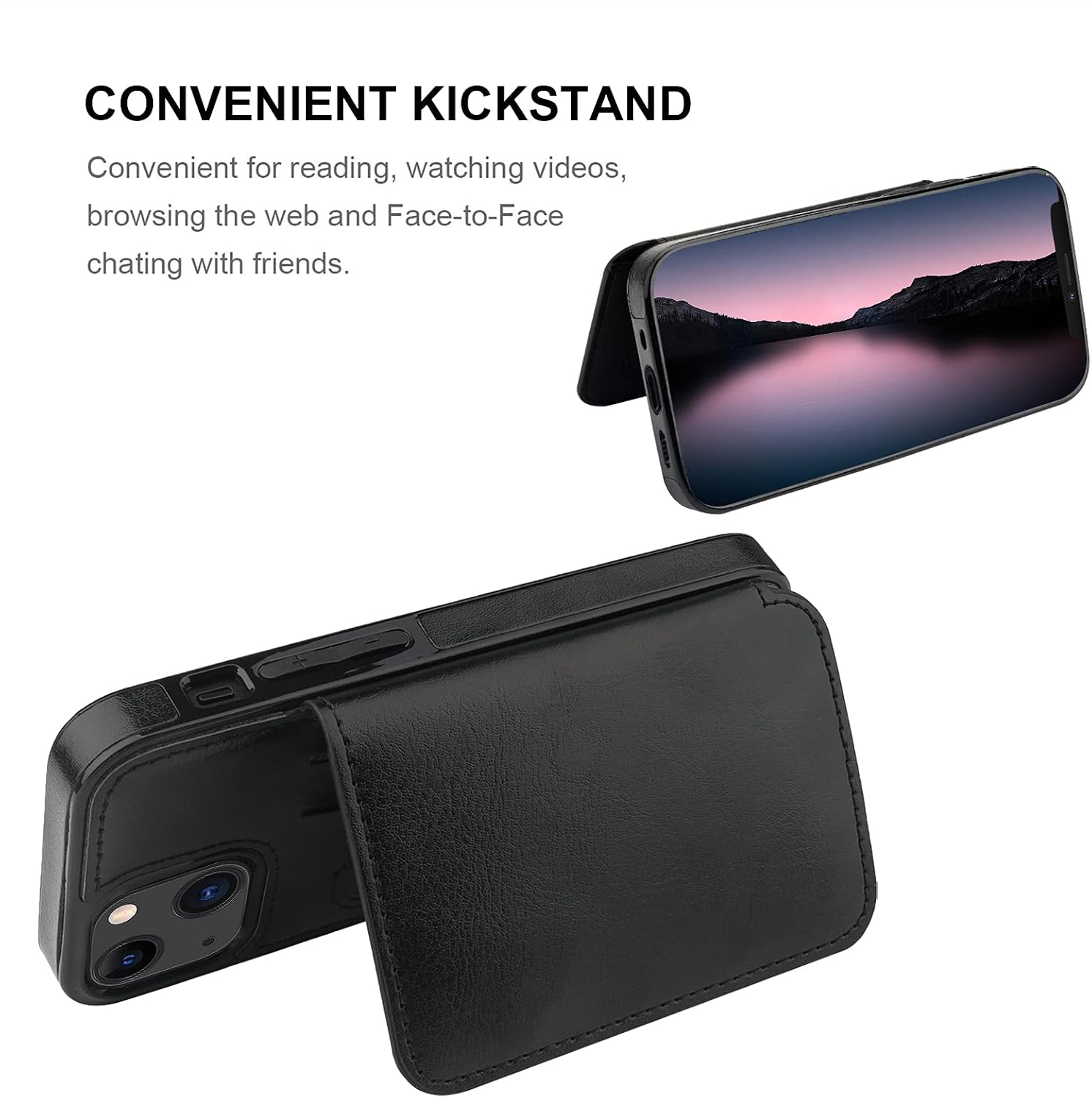 KIHUWEY for iPhone 13 Mini Wallet Case Credit Card Holder Leather, Black