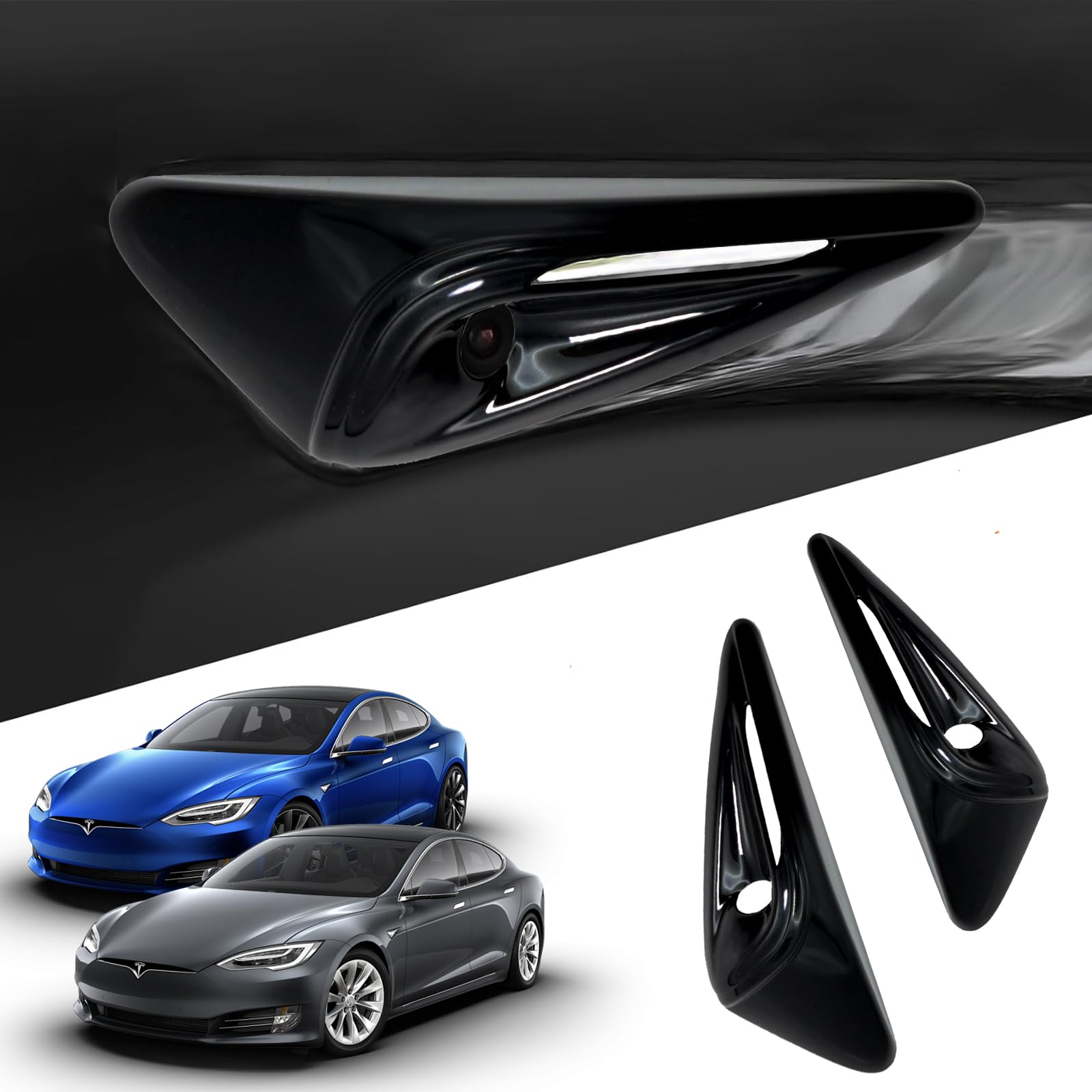 Signal Side Camera Protection Cover Fit for Tesla Model Y/Model 3 2024, Tesla Model 3/Y Side Camera Cover，Applicable to Tesla Model Y Model 3 Accessories (HW4.0-Glossy Black)