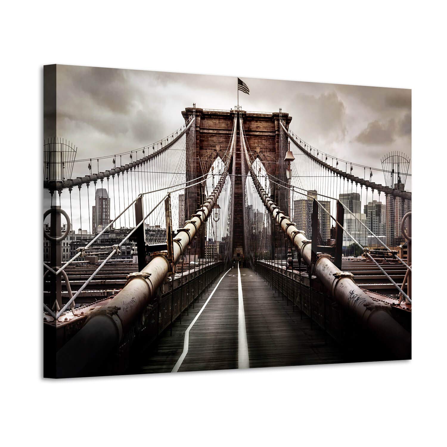 ARTISTIC PATH Brooklyn Bridge Picture Classic Artwork: New York Cityscape Canvas Wall Art Prints for Office (45" W x 30" H,Multi-Sized)