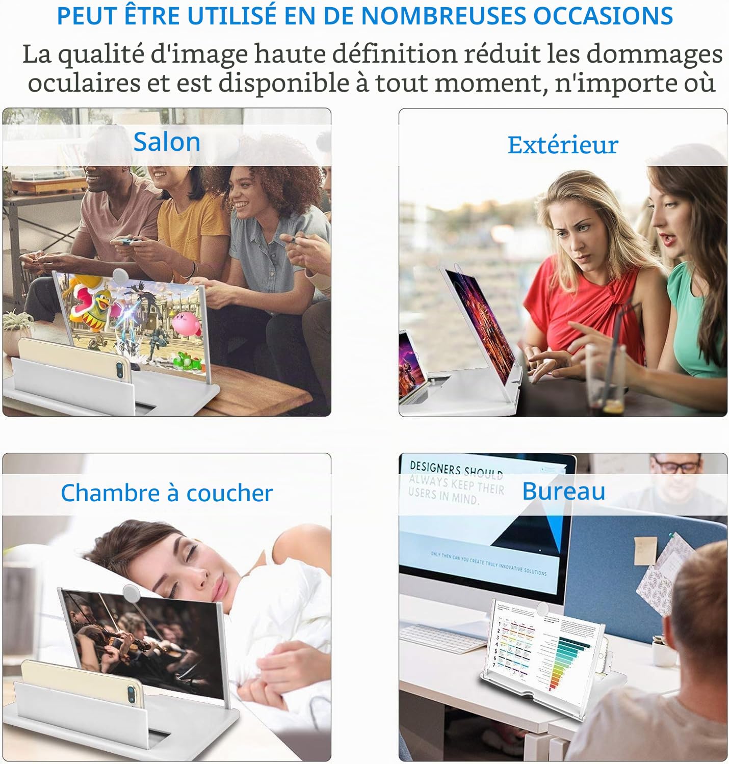 Amplificateur d'écran Lumineux de 18 Pouces, loupe d'écran Anti-Bleu 3D HD pour téléphone Portable, Support Pliable Portable pour Films, vidéos et Jeux, Compatible avec Tous Les Smartphones