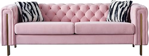 Miniatura 1 de Sofá Chesterfield de terciopelo, sofá tapizado clásico copetudo, moderno de 3 plazas, muebles largos con respaldo copetudo para sala de estar y