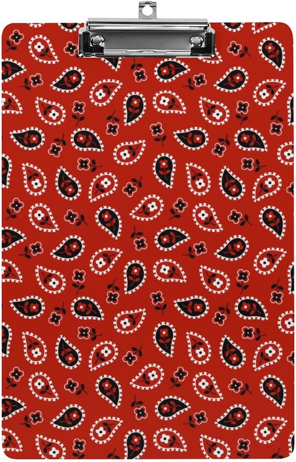 Red Paisley Bandana Acrylic Clipboard 1 Pack Clipboard A4 Letter Size Clip Board with Shiny Finish Clip